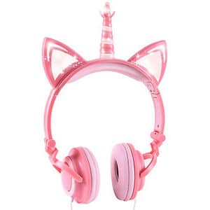 auriculares de unicornio con cuerno led color rosa