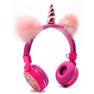 cascos auriculares de unicornio con cuerno color violeta