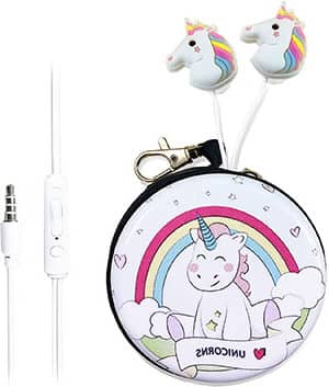auriculares unicornio de arcoíris con estuche